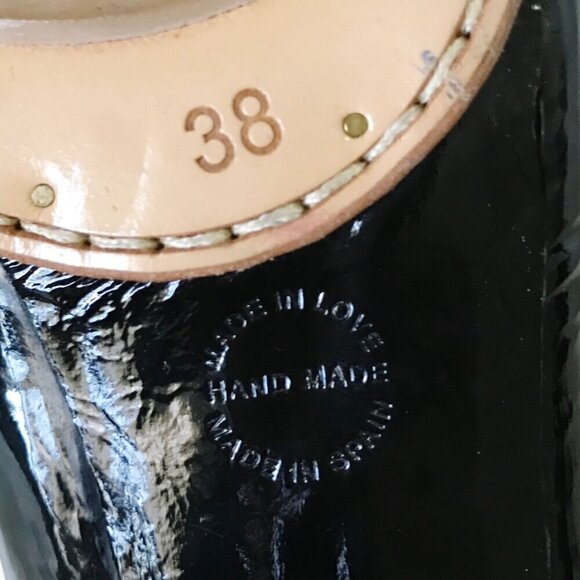 Georgina Goodman black crinkled patent loafer pumps,  38EU with round stripe hee - Picture 7 of 12